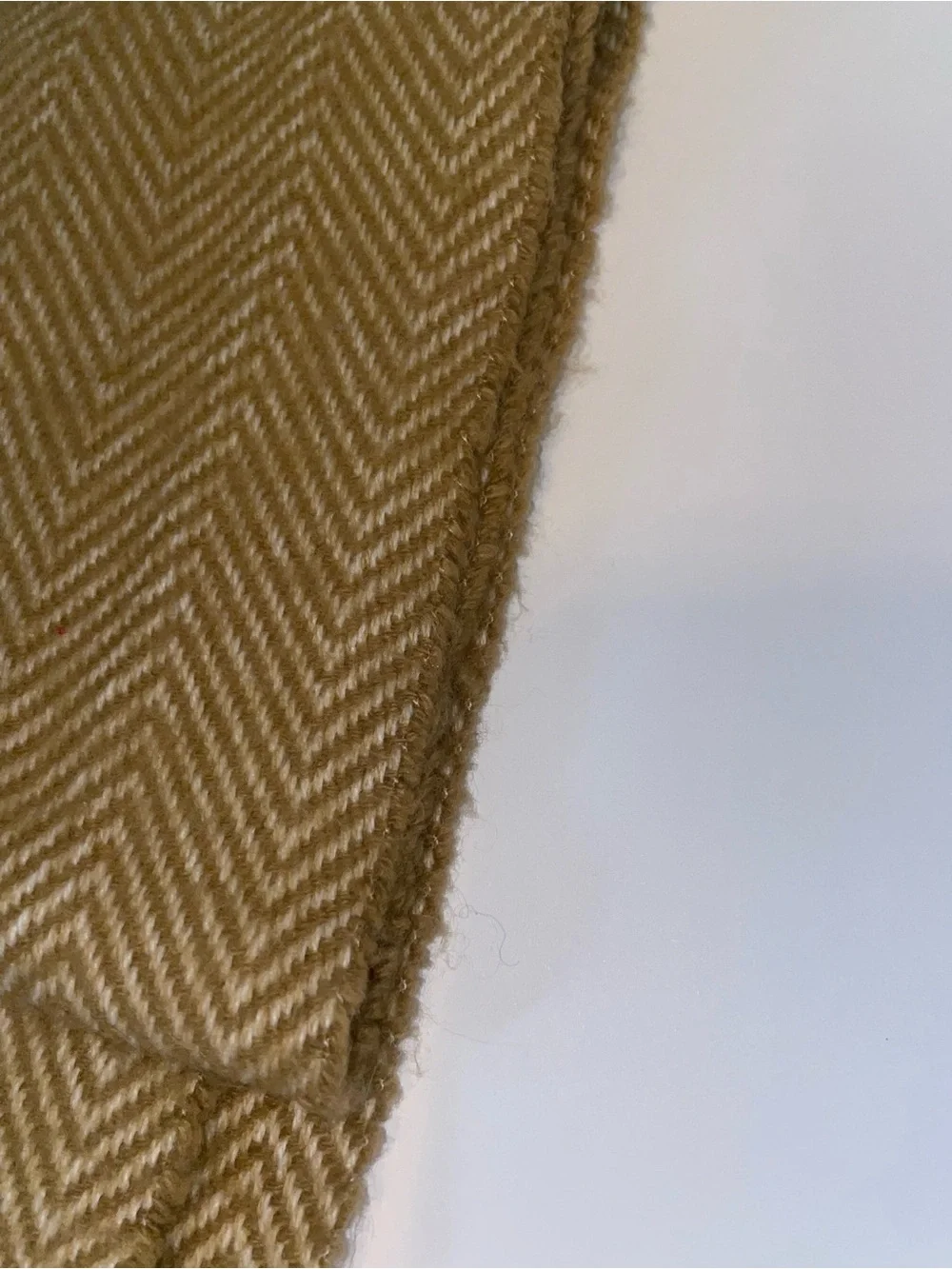Vintage 100% Cashmere Herringbone Scarf Made in Scotland Tan Taupe Camel Fringe
